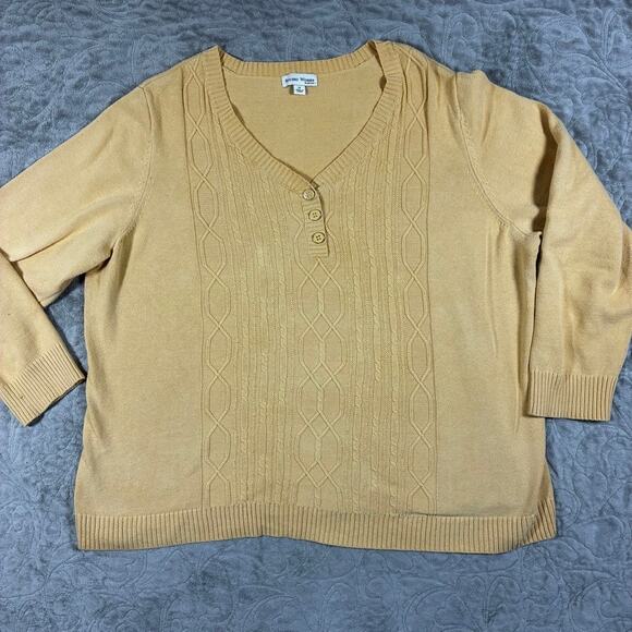Vintage Butter Yellow Cable Knit Sweater Womens 2X Cotton Eclectic Grandpa Y2K - Picture 1 of 14